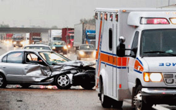 Roadside car accident requiring ambulance services